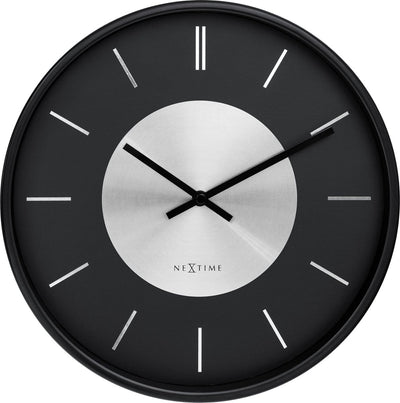 Nexttime Retro II – Wanduhr – 25 cm – Metall – Schwarz Silber – geräuschlos