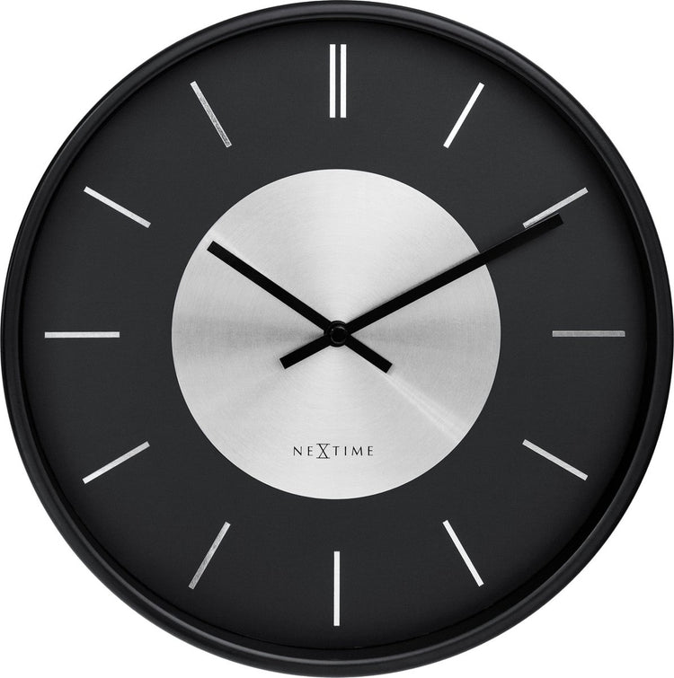 Nexttime Retro II – Wanduhr – 25 cm – Metall – Schwarz Silber – geräuschlos