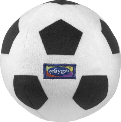 Playgro Baby-Plüschfußball – mein erster Ball – Babyball – Babyspielzeug – Fußballbaby – weicher Babyball – Rasselbaby – Babyball – Babyspielzeug – pädagogisches Babyspielzeug – Rassel – schwarz und weiß – Glocke – 13 cm