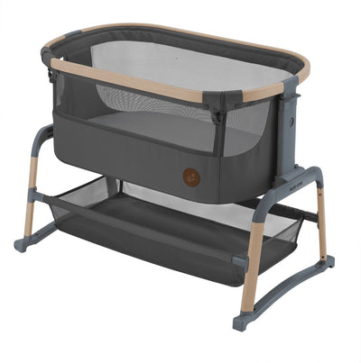 Maxi-Cosi Iora Air Beistellbett – Beyond Graphite – 100 % recycelte Stoffe – Schaukelfunktion – atmungsaktive Stoffe – dicke Matratze
