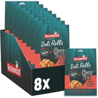 Rosewood Deli Rolls Chicken Beef – Katzensnack mit Huhn – ohne Zusatz von Salz oder Zucker – 8 Beutel à 40 g