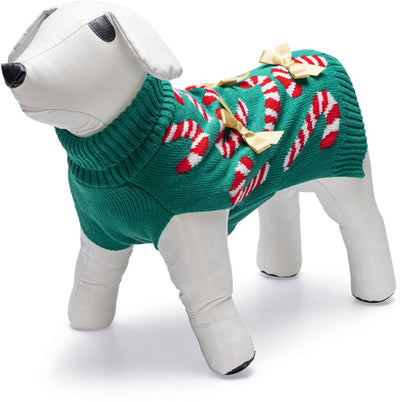 Beeztees Weihnachtspullover Zuckerstangen – Hundepullover – Polyester – Grün – M – 33 cm