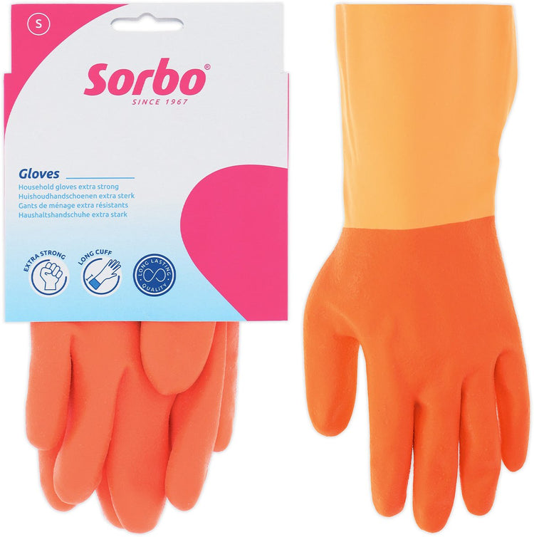 Sorbo huishoudhandschoenen strong – orange – maat s – extra lang manchet antislip