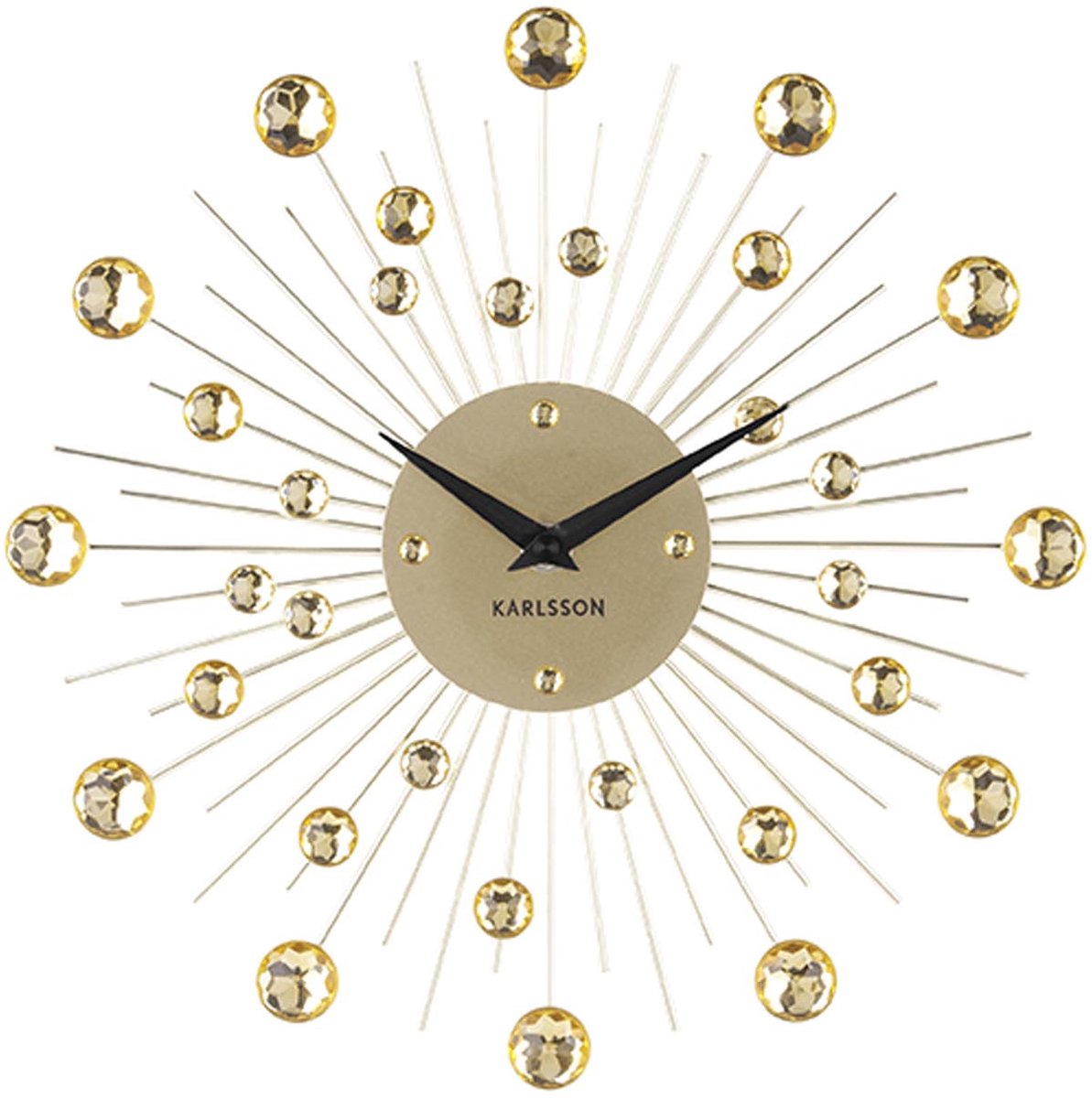 Karlsson Wanduhr Sunburst – Kristall, Gold – mittel – ø30 cm – skandinavisch