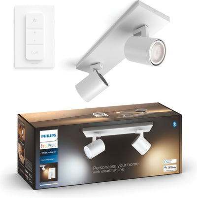 Philips Hue Runner Aufbaustrahler – warmes bis kaltweißes Licht – 2 Spots – weiß – 1 Dimmschalter