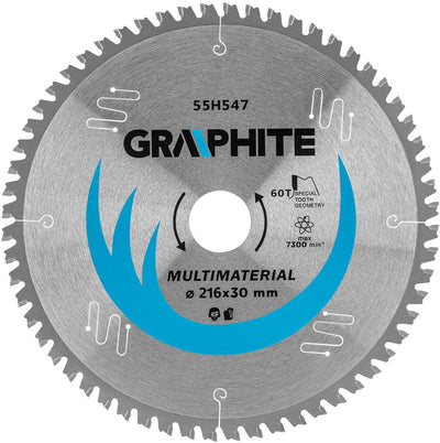 Graphite Tarcza – Universal-Breitsägeblatt – 216 mm – 60 Zähne – hohe Schnittgeschwindigkeit