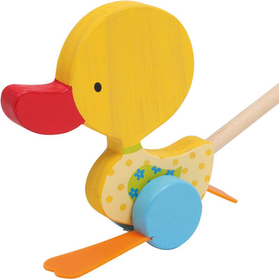 Kleiner Fußholz -Push -Figur Duck Tina mit Stock