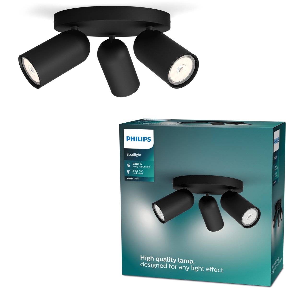 Philips LED Philips Pongee Aufbaustrahler – 3-flammig – Schwarz