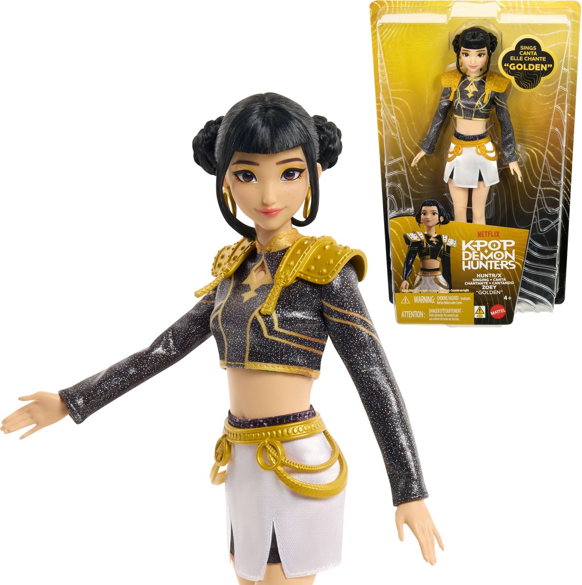 Mattel Kpop Dämonenjäger Hunter x Zoey „goldene“ singende Puppe im Outfit