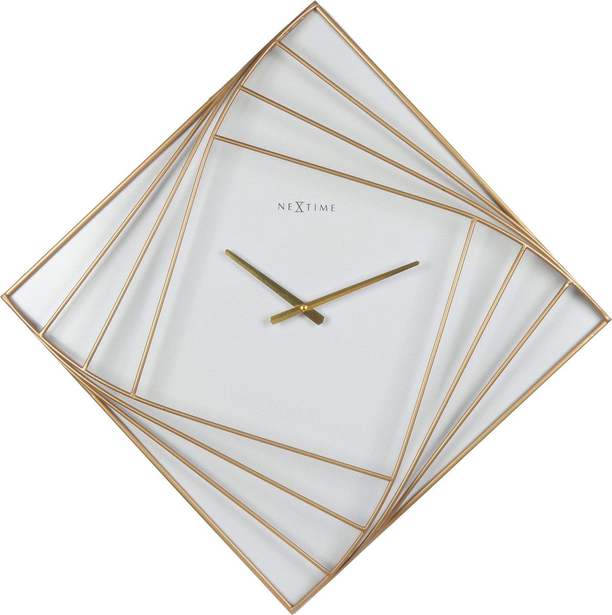 Nexttime Turning Square – große Wanduhr – 85 × 85 cm – Metall – Goldweiß