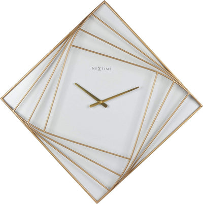 Nexttime Turning Square – große Wanduhr – 85 × 85 cm – Metall – Goldweiß