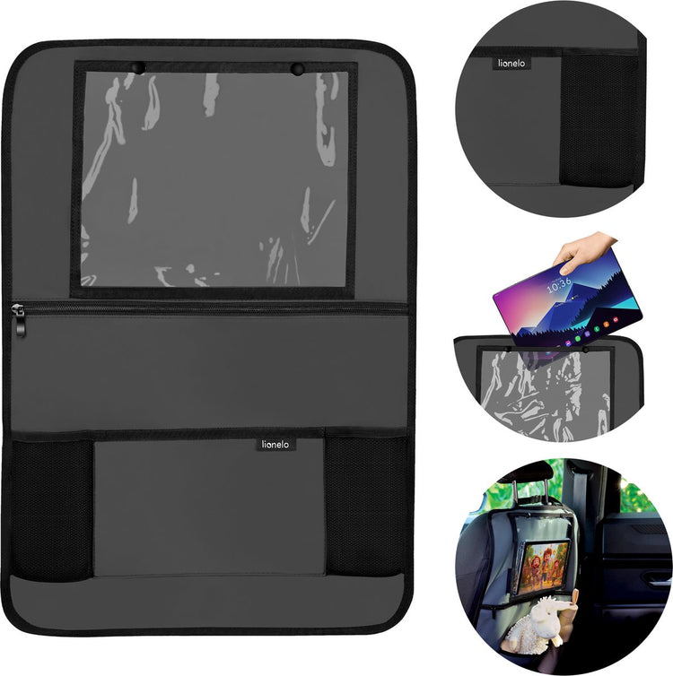 Lionelo Sitz-Organizer – funktioneller Autositz-Organizer – 5 Ablagefächer, Tablet-Halterung bis 13 Zoll – wasserdichtes PU-Leder – einfache Montage – sicher und praktisch für unterwegs