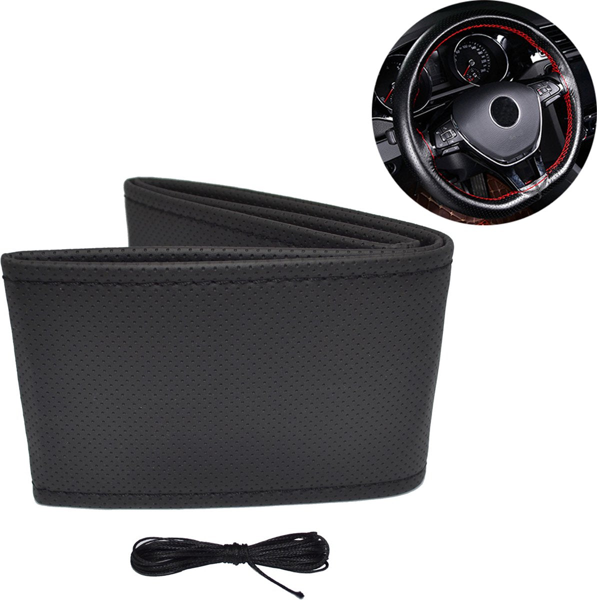 Amio Lenkrad Kunstlederbezug mit Nadel und Faden 38-39cm schwarz