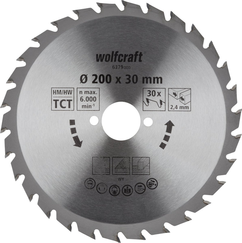 Wolfcraft - Kreissägeblatt 200x30mm - 30 Zähne - Sägeblatt für Kreissäge - Serie grün - 6379000