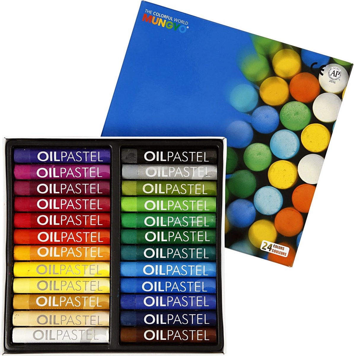 Mungyo-Ölpastell, L: 7 cm, Stärke 11 mm, verschiedene Farben, 24 Stück 1 Box