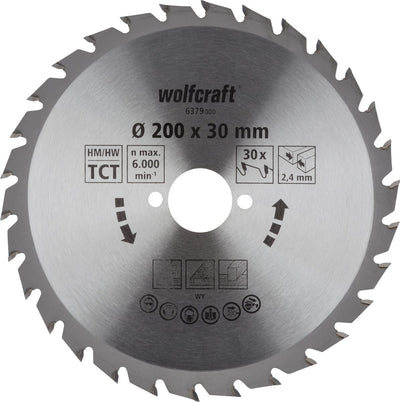 Wolfcraft - Kreissägeblatt 200x30mm - 30 Zähne - Sägeblatt für Kreissäge - Serie grün - 6379000