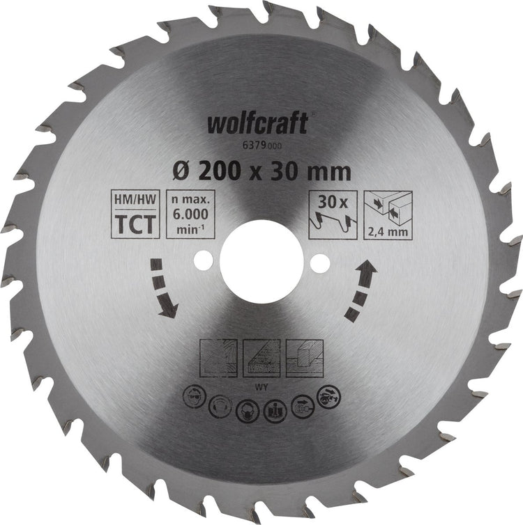 Wolfcraft - Kreissägeblatt 200x30mm - 30 Zähne - Sägeblatt für Kreissäge - Serie grün - 6379000