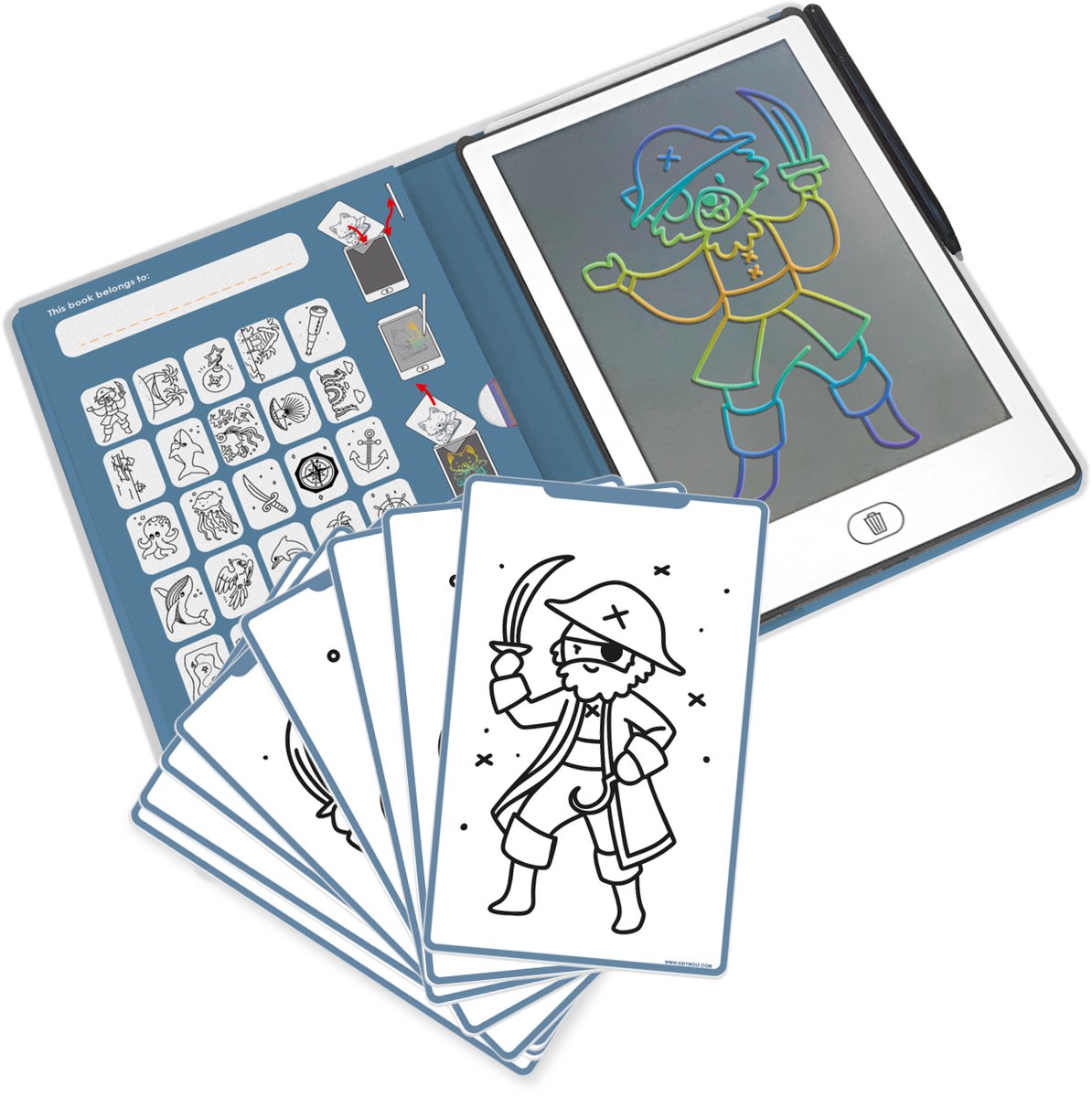Kidywolf – Kidydraw Mini-Zeichentablett – Ozeanpiraten-Thema – pädagogisch – ab 4 Jahren