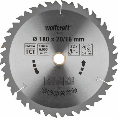 Wolfcraft - Kreissägeblatt 180x20mm 180x16mm - 18 Zähne - Sägeblatt für Kreissäge - braune Serie - 6734000