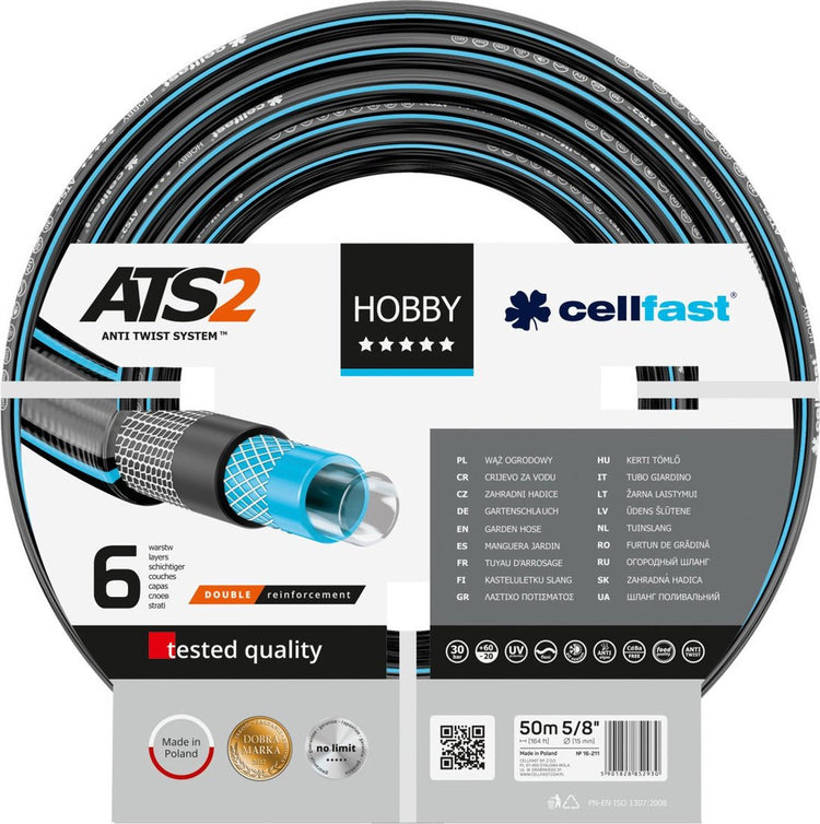 Cellfast Hobby – 6-lagiger Gartenschlauch 5 8 verstärkt 50 m lang – UV-Schutz