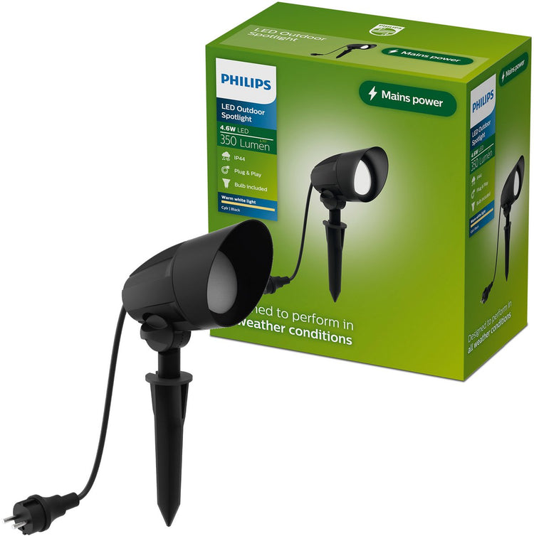 Philips LED Philips Cylr Bodenstrahler – Außenbeleuchtung – warmweißes Licht: 2700 K – Gu10-LED-Strahler im Lieferumfang enthalten – wetterfest: IP44 – schwarz – Stecker