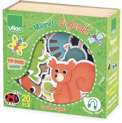 Vilac Spielzeugmagnete der Garten (20 Stück) aus Holz in einer schönen Aufbewahrungsbox.