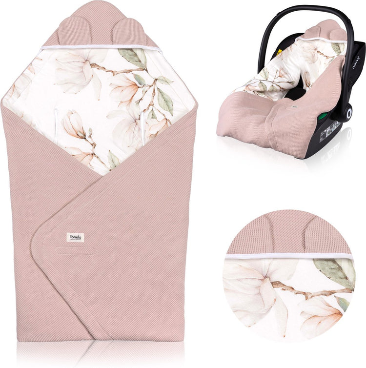 Lionelo Reise-Wickeldecke – Wickeldecke für Autositz-Kinderwagen – 100 % Baumwollbambus – Tog 2,5 – hypoallergen – für Herbst-Winter – verstellbar mit Klettverschluss – 90 x 90 cm – atmungsaktiv, weich – maschinenwaschbar