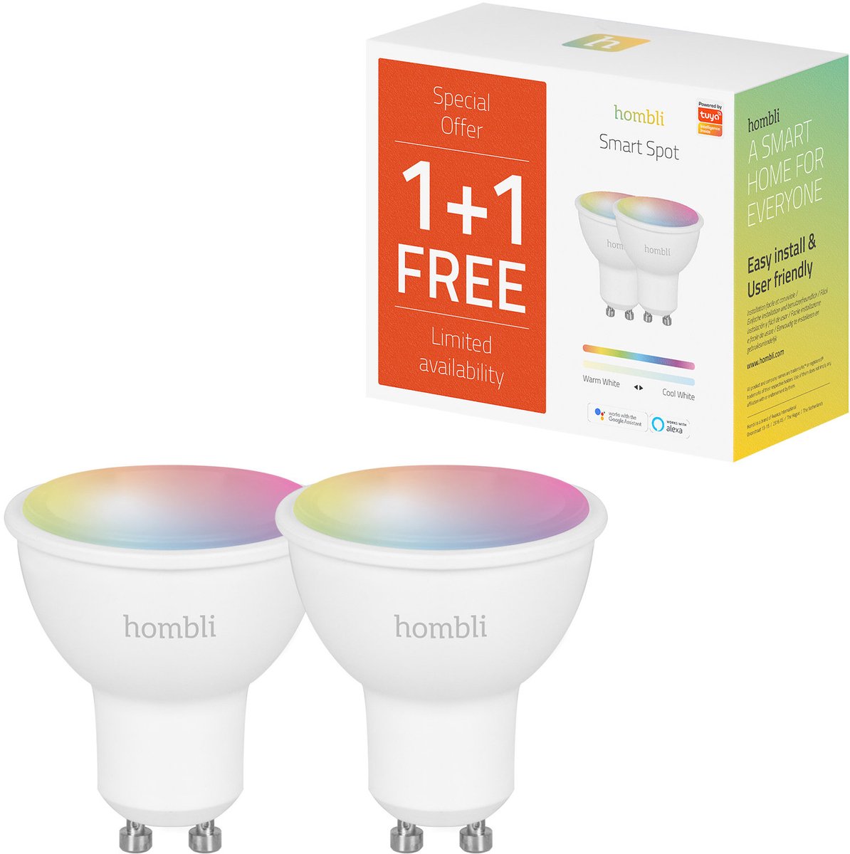 Hombli Smart Lighting Spot – (5 W) RGB+CCT – Aktionspaket 1+1 – 16 Millionen Farben