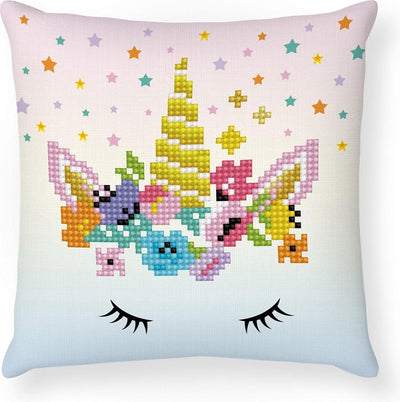 Diamond dotz® diamond painting cushion - adults children - ddp2.044 - unicorn crown 18 x 18cm - round stones - full package