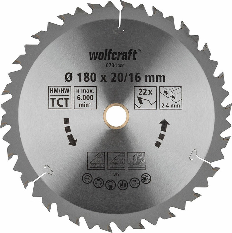 Wolfcraft - Kreissägeblatt 180x20mm 180x16mm - 18 Zähne - Sägeblatt für Kreissäge - braune Serie - 6734000