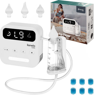 Lionelo Care Babyair – Nasenreiniger Baby – leistungsstarker Nasensauger: 65 kPa – Saugleistung 7,5 l/min – kabellos: 1500 mAh – LED-Nachtlicht – 9 Saugeinstellungen – 3x weiche Silikonspitzen – USB-C – elektrischer Nasenbirnensauger – Nasendusche