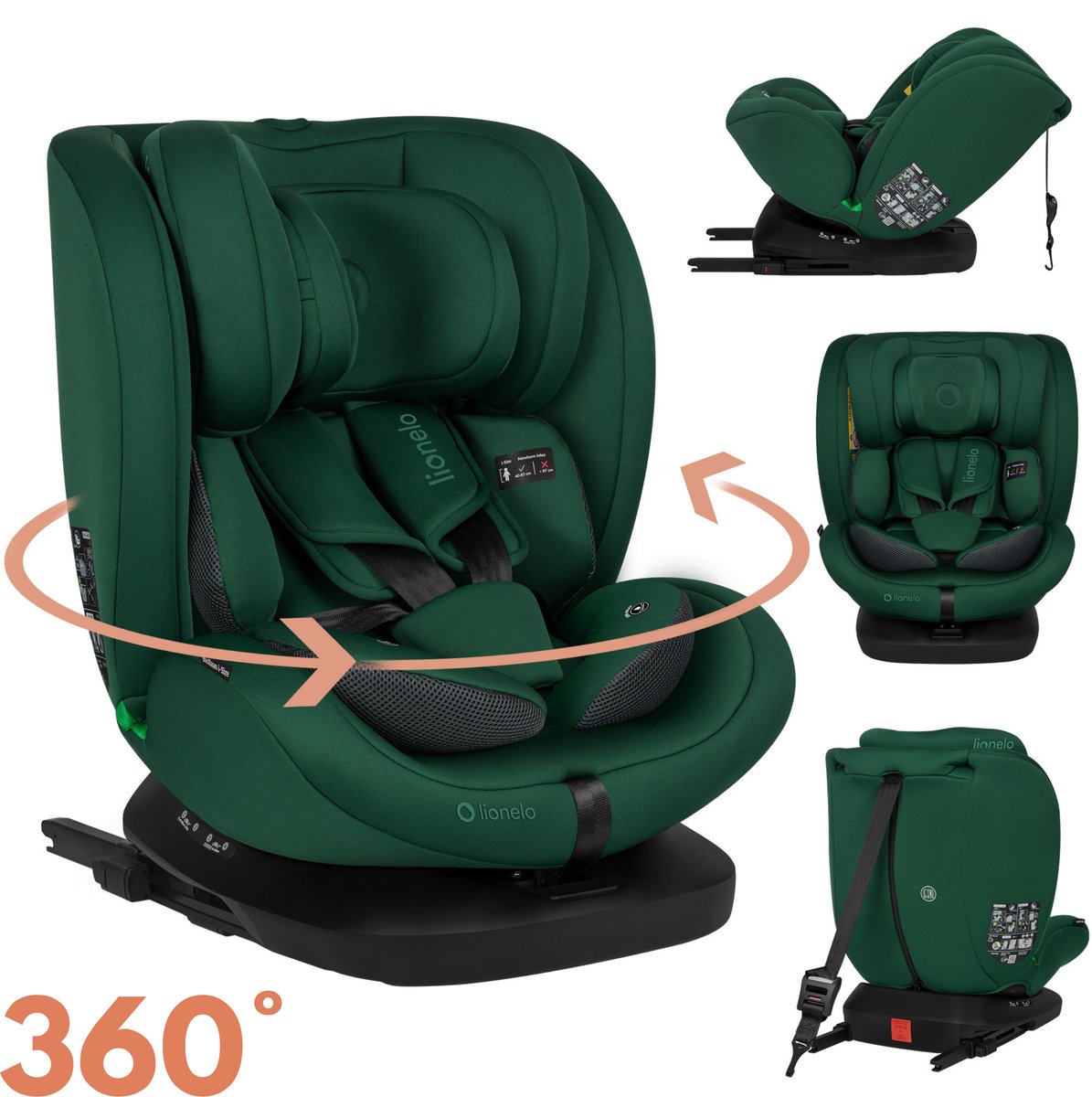 Lionelo Bastiaan 4in1 – Autositz Isofix 360° drehbar – von der Geburt bis 12 Jahre (40–150 cm Gruppe 0 1 2 3) – RWF FWF – Memory-Schaum – Seitenschutz – voll verstellbar – bequemer breiter Sitz – i-Size-Autositz