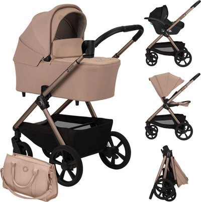 Lionelo Carmine Kinderwagen 3 in 1 – inklusive Astrid I-Size-Autositz – Graveltech-Geländeräder – 3D-Belüftung Airydots-Matratze – Anti-Reflux-Babywanne – komfortable Federung – zusammenklappbar mit Sitz – UPF50+ – komplettes Zubehörset