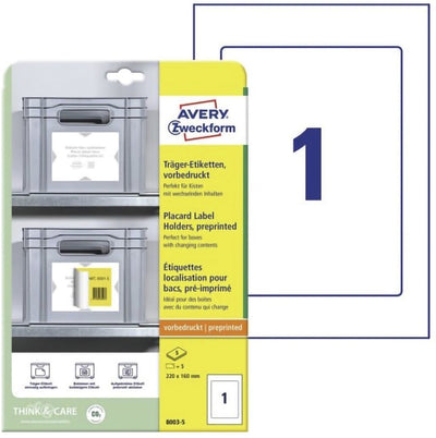 Avery Zweckform Positionierungsetikett, vorgedruckt, 220 x 160 mm, 5 Blatt, 1 Etikett pro Blatt, 3 Sprachen