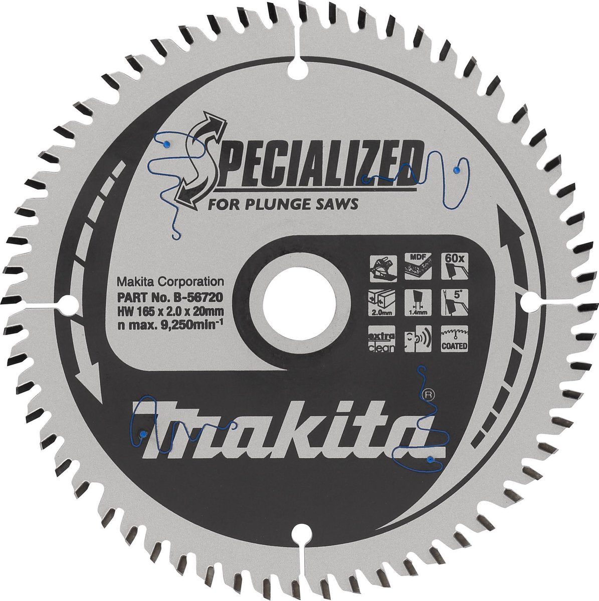 Makita Zubehör Tauchkreissägeblatt Melamin | Spezialisiert 165x20x2,0 60t 5g – B-56786