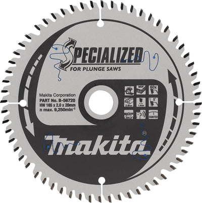 Makita Zubehör Tauchkreissägeblatt Melamin | Spezialisiert 165x20x2,0 60t 5g – B-56786