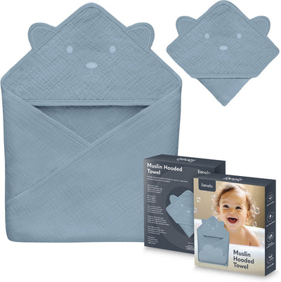 Lionelo Musselin-Babyhandtuch mit Kapuze – weiches Babyhandtuch mit Kapuze aus 100 % Baumwoll-Musselin – weicher Badeumhang mit Kapuze – atmungsaktiv, hypoallergen, reizfrei – hervorragende Saugfähigkeit – für Neugeborene, ältere Kinder – 75 x 75 cm