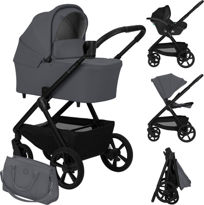 Lionelo Carmine Kinderwagen 3 in 1 – inklusive Astrid I-Size-Autositz – Graveltech-Geländeräder – 3D-Belüftung Airydots-Matratze – Anti-Reflux-Babywanne – komfortable Federung – zusammenklappbar mit Sitz – UPF50+ – komplettes Zubehörset