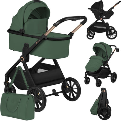 Lionelo Layla – 3in1 Kinderwagen mit Astrid I-Size Autositz – XXL-Set – Reisebett, Buggy und Autositz – große All-Terrain-Räder mit Federung – Airydots-Matratze – 3D-Belüftung – XXL-Sitz bis 95 cm – Einhandbedienung – komplettes Zubehörset