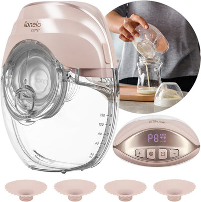 Lionelo fidi free slim Freisprech-Milchpumpe – kabellos sehr leise (≤40 db) – Dreiphasensystem mit 8 Stufen – leicht schlank 214 g – 150 ml Tritan-Reservoir – 4 Brusthauben (17–24 mm)