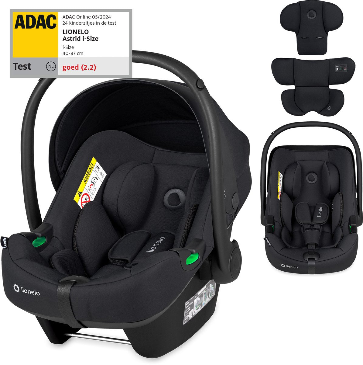 Lionelo Astrid i-Size-Autositz – ADAC 5-Sterne – 40–87 cm – RWF – Memory-Schaum – verstellbare Kopfstütze (7 cm) – Holmbergs-Gurte – kompatibel mit Kinderwagen mit Isofix-Basis – i-Size-Standard – lichtecht