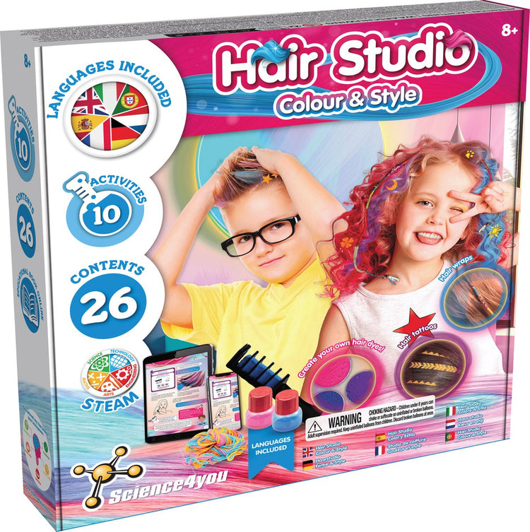 Science 4 You Farbstil im Science4You-Haarstudio – Machen Sie Ihre eigenen temporären Haartätowierungen mit Haarfärbemitteln – pädagogisches Modeset – ab 8 Jahren