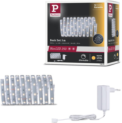Paulmann MaxLED 250 LED-Streifen Basisset 3m 2700k 3m beschichtet IP44 12W 300lm m 30 LEDs m 2700k 24VA