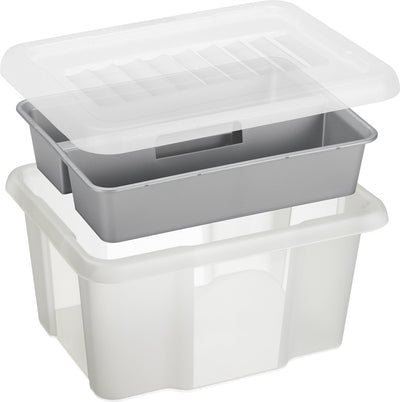 Sunware Nesta Aufbewahrungsbox 24l mit Einsatz – mit Deckel – transparent