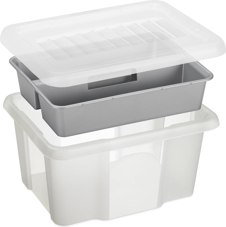Sunware Nesta Aufbewahrungsbox 24l mit Einsatz – mit Deckel – transparent