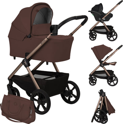 Lionelo Carmine Kinderwagen 3 in 1 – inklusive Astrid I-Size-Autositz – Graveltech-Geländeräder – 3D-Belüftung Airydots-Matratze – Anti-Reflux-Babywanne – komfortable Federung – zusammenklappbar mit Sitz – UPF50+ – komplettes Zubehörset