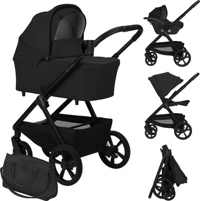 Lionelo Carmine Kinderwagen 3 in 1 – inklusive Astrid I-Size-Autositz – Graveltech-Geländeräder – 3D-Belüftung Airydots-Matratze – Anti-Reflux-Babywanne – komfortable Federung – zusammenklappbar mit Sitz – UPF50+ – komplettes Zubehörset