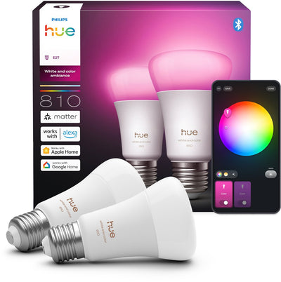 Philips Hue Smart LED A60 Glühbirne, weißes und farbiges Licht, E27-Fassung, 2er-Pack