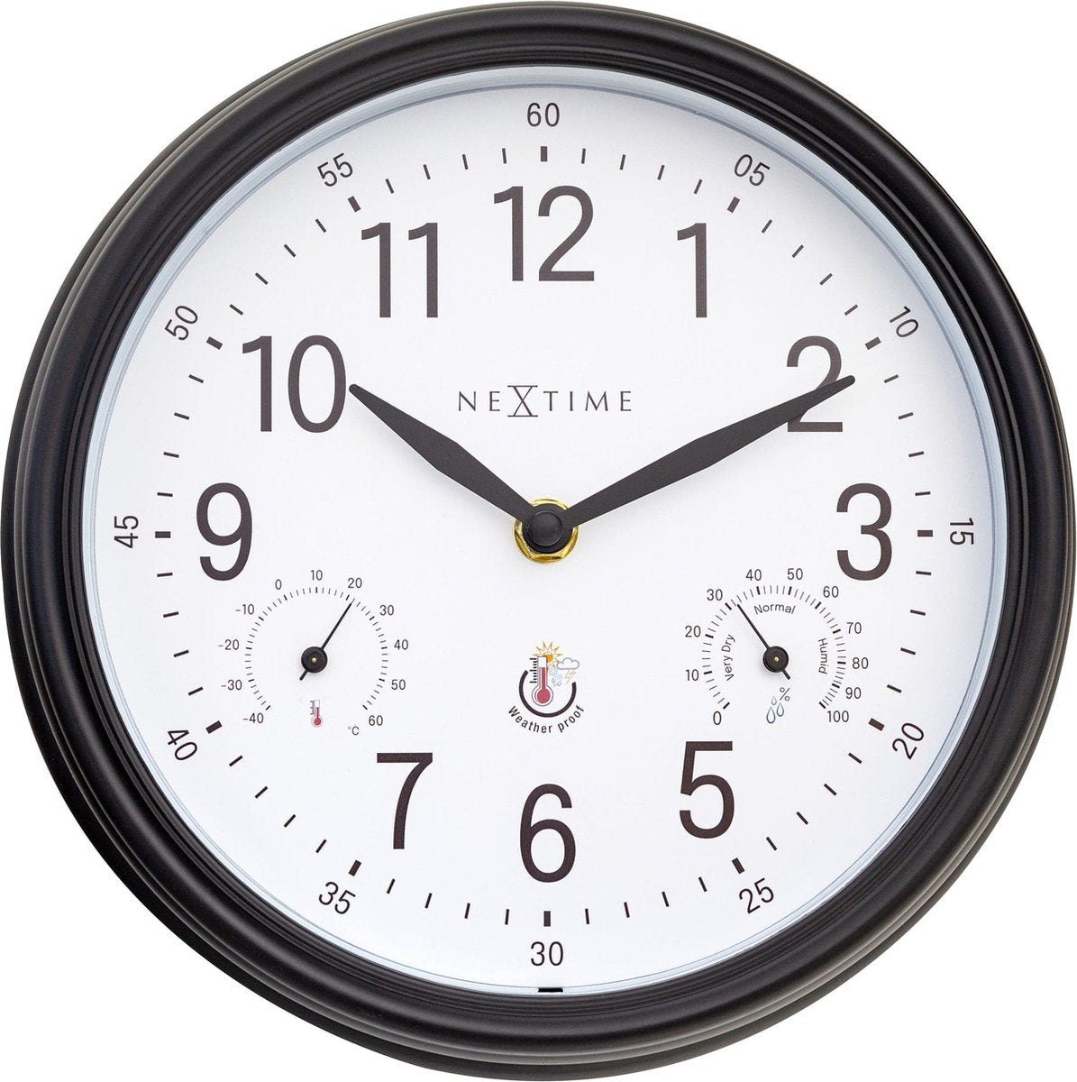 Nexttime Jasmine – Wetterstation-Wanduhr – 23,5 cm – Metall – Weiß – wetterfest