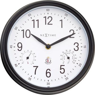 Nexttime Jasmine – Wetterstation-Wanduhr – 23,5 cm – Metall – Weiß – wetterfest